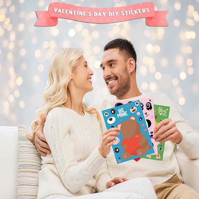 XZENTIRA 32 PCS Valentines Day Animal DIY Stickers 8 Designs Holiday Stickers for DIY Valentines Day Crafts Party Gifts Galentines Decorations