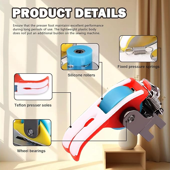 3 Pack Narrow Roller Presser Foot, Roller Presser Foot for Sewing Machine, Leather Roller Presser Foot for Sewing Machine, Narrow Teflon Presser Foot, Narrow Snap on Teflon Presser Foot