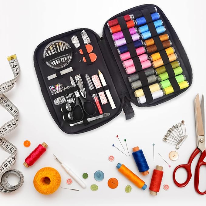 90PCS Sewing Kit, Portable Sewing Supplies Needles Scissors Thread Storage Box Patching Tools Kits