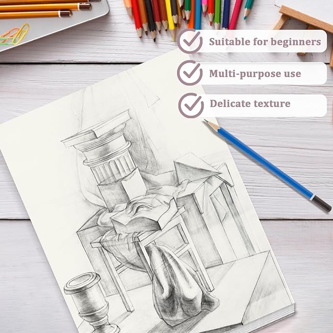 Tlenpo 9 x 12 in Glue Bound Sketch Pad, 100 Sheets 98lb/160gsm Drawing Paper, Acid-Free Drawing Paper, Art Sketchbook for Kids' Classroom, Travel, School Art Supplies