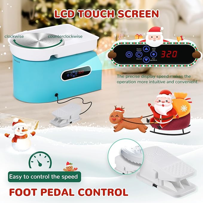 Bonoutil Pottery Wheel 11" Electric Ceramic Forming Machine LCD & Foot Pedal Control 20lbs Capacity Clay Art Sculpting Tools Kit at Home Pottery Wheels for Adults Beginners
