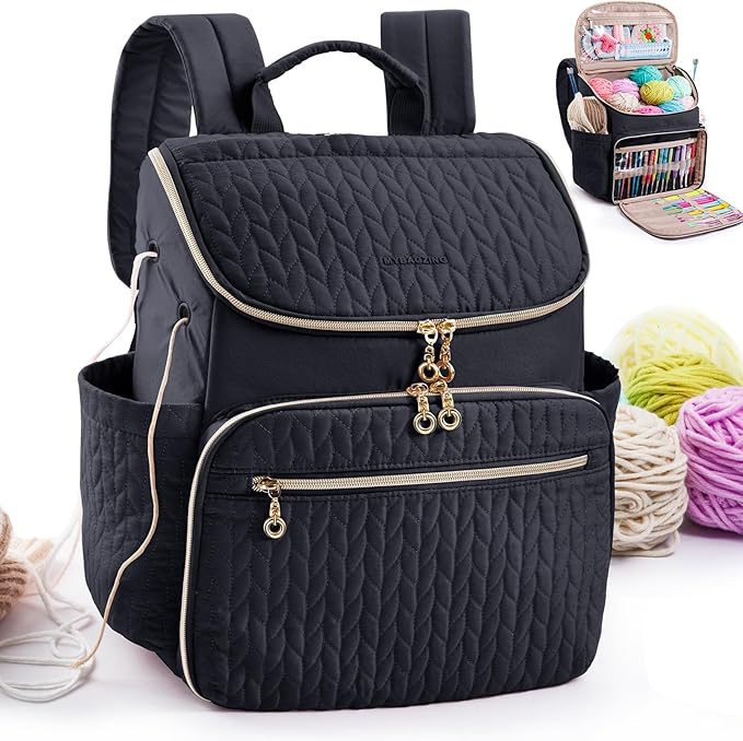 Knitting Bag Backpack, Large Crochet Backpack - Crochet Bag Organizer, Yarn Storage Organizer - Yarn Holder with 10 Pockets for Crochet Accessories, Knitting & Crochet Supplies, Crochet Gift