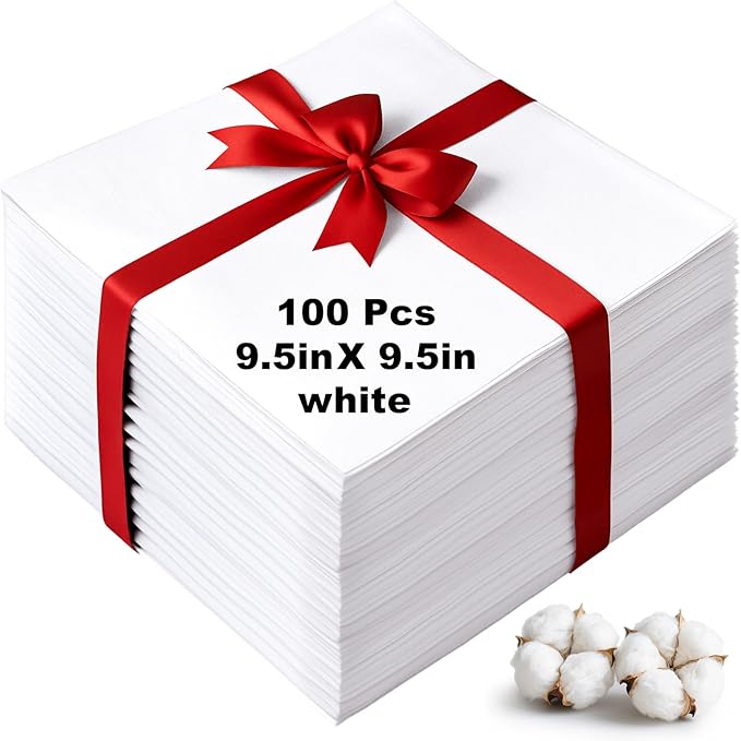 100 Pcs9.5x9.5 Inches Cotton Fabric Squares Precut Quilting Fabric Bundles White Cotton Fabrics Squares for DIY Beginners Sewing Craft(White)