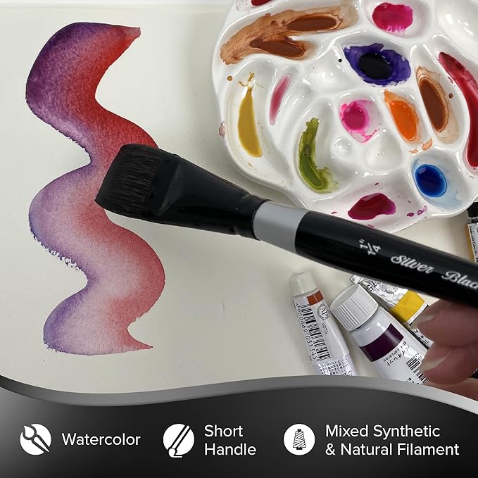 Silver Brush Limited 3008S-1-1/4 Black Velvet Square Wash Paintbrush for Watercolor, Gouache, Inks, & Dyes, Size 1-1/4 Inch, Short Handle