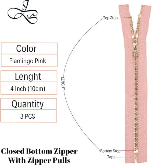 #5 Gold Metal Zipper - 50+ Colors - 3 PCS - (4-14 inches) Sizes - Luxury Lightweight Handcraft Metal Zippers with pulls for Purses Bags Pockets Shoes Sewing & Crafts DIY ZP02204