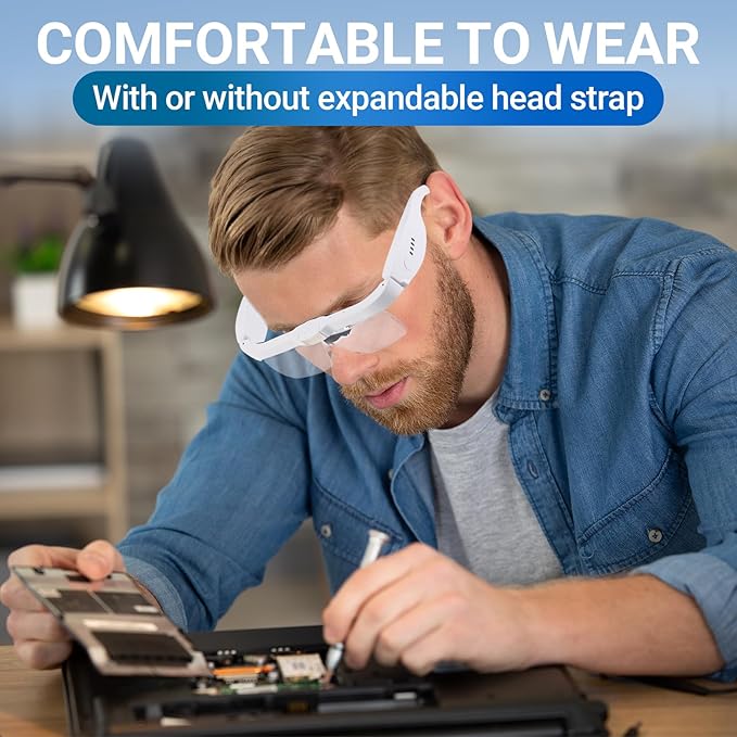 YOCTOSUN Magnifying Glass with Light, 0.75X-4.0X Magnifying Glasses, Head Magnifier Glasses with 3 LED Lights and 5 Lenses, Rechargeable Hands Free Headset Magnifier for Close Work Crafts Jewelry