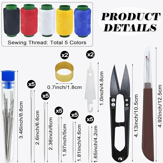 ArtCute Big Eye Steel Sewing Needles Kit 38 Pcs Stainless Steel Sewing Needles Set for Hand-Sewing, Includes Needles, Seam Ripper, Sewing Scissors, Threader, Portable DIY Crafts Kit for Beginners