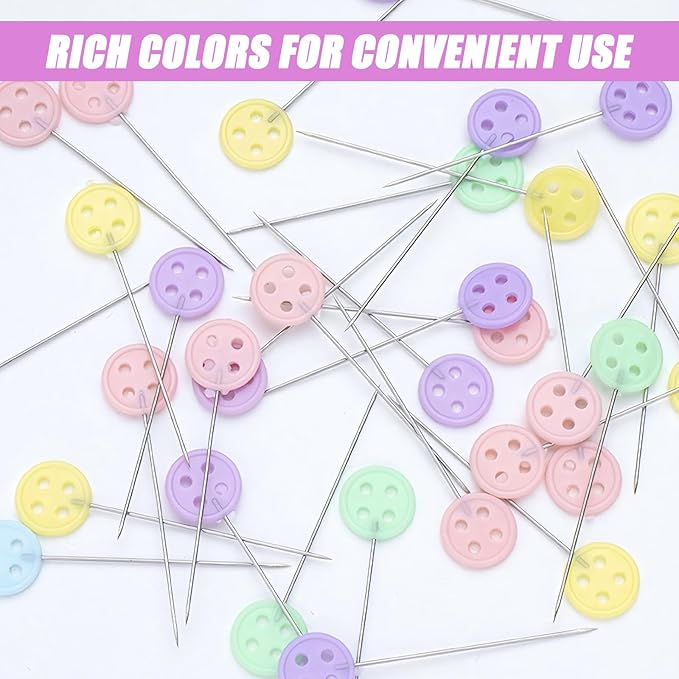 200pcs Colored Sewing Pins for Fabric Flat Head Straight Pins with Storage Box Quilting Pins Fixed Sewing Marker Needle for Dressmaker,Sewing Project,Jewelry Making, DIY Craft (Button)