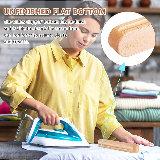 2 Pack Beechwood Tailors Clappers, Professional Sewing Tool for Flattening Fabrics and Point Pressing, Wooden Tailors Clapper for Sewing, Quilting, Ironing(12inch&7inch)