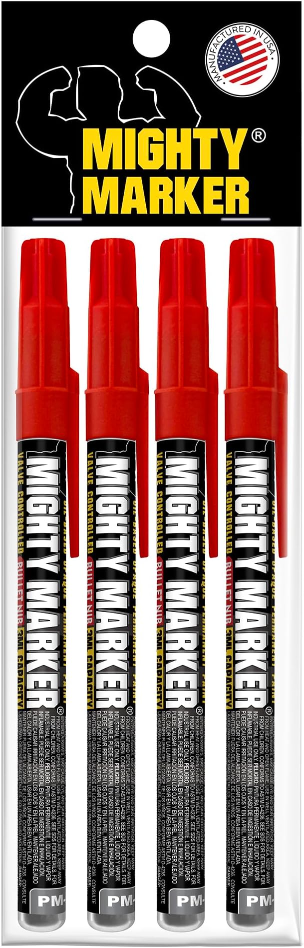 PM-92 Extra Fine Paint Marker, 4 Bonus Tips, 1.0 mm Tip, Xylene Based, Waterproof, Permanent, Valve Action, Manufactured in USA, Red 4 Pack