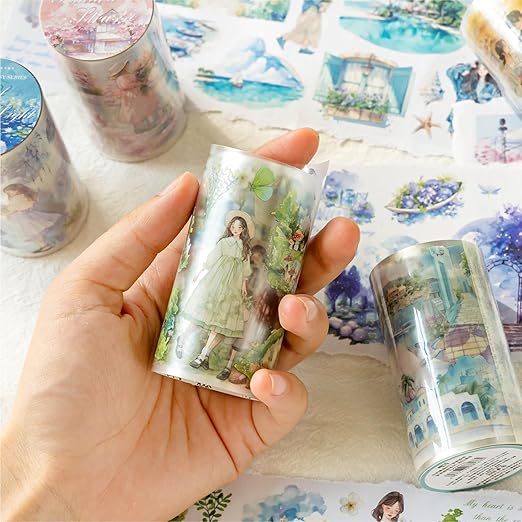 Alideco 6pcs Decorative Adhesive Tapes Vintage Watercolor Landscape PET Tape Great for Bullet Journal Supplies, Arts, Scrapbook, DIY Crafts, Planners (mengjingxiaxiang)