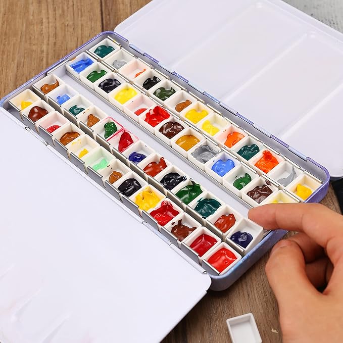 MYARTOOL Empty Watercolor Palette, Purple Empty Watercolor Tin Palette Paint Case with 48 PCS Empty Half Pans for DIY Travel Watercolor Palette, Acrylic and Oil Painting