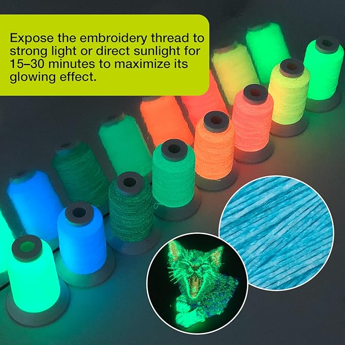 Embroidery Thread Glow in The Darkness - SunBling 8 Colors Polyester 300M/328Yds Each Spool 30D/3 Sewing Thread Kit, Ideal for Machine & Hand Embroidery, Quilting, DIY Crafts & Creative Item