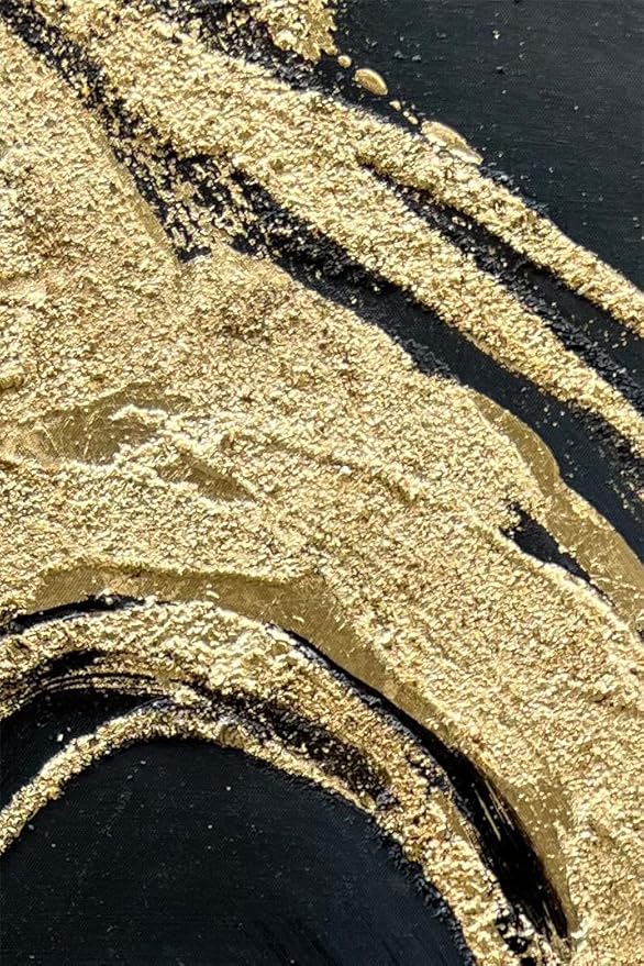Art Hand-Painted Black and Gold Abstract Texture Oil Painting Modern Canvas Wall Art Deco 45x30 inches
