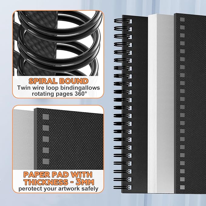 Hardcover Sketch Book，Double-Sided Hardbound Sketchbook, Spiral Sketch Pad,Acid Free Painting Art Paper for Kids and Adults (9X12 Mixed Media Sketchbook（160Gsm/98LB）)