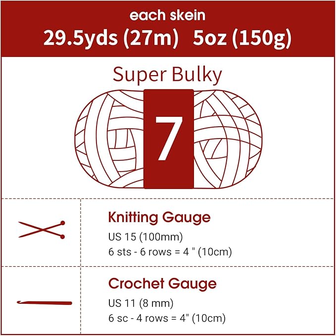 HOMBYS Red Chunky Chenille Yarn for Hand Knitting,Fluffy Soft Jumbo Yarn Crocheting,Super Bulky Big Yarn for Chunky Blanket,Large Thick Arm Knitting Yarn,8 Pack Plush Yarn
