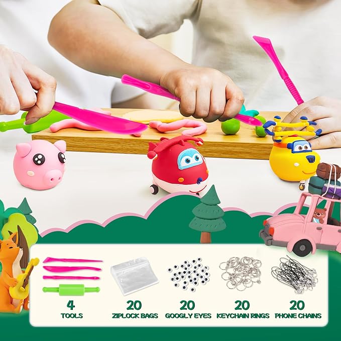 Chico Land Clay Kit - 32 Colors Air Dry Clay, Gift for Boys & Girls Age 4+ Year Old, DIY Model Modeling kit for Kids, with Sculpting Tools, Decoration Accessories, Kids Art Crafts