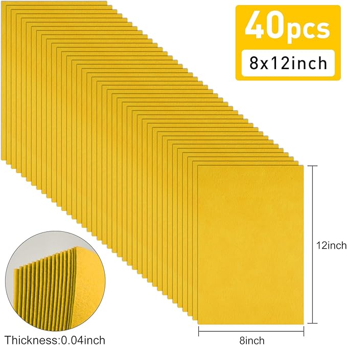 40 Pcs Yellow Soft Felt Fabric Sheet 8" x 12" Assorted Color Felt Fabric Sheets for Crafts DIY Handcraft Sewing Squares Patchwork Nonwoven