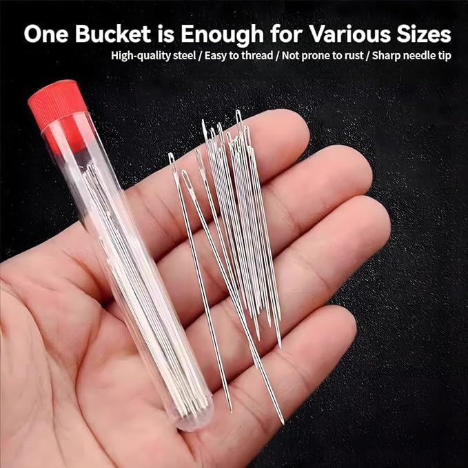34Pcs Sewing Tools Set,Big Eye Steel Sewing Needles Kit,Stainless Steel Needles for Hand Sewing Supplies with Thread & Needle Threader,Heavy Duty Needle and Thread Sewing Kit for Beginners,Adults