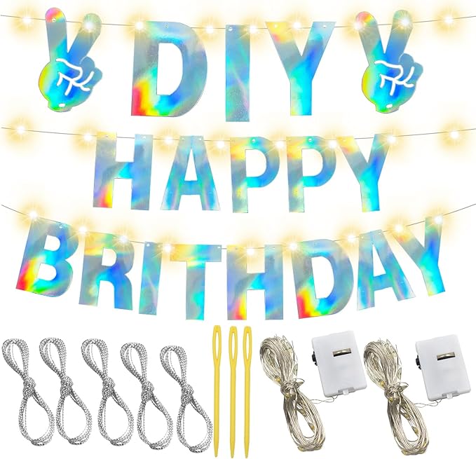 167Pcs DIY Glitter Customizable Banner Kit Custom Banner Happy Birthday DIY Letter Banners Happy New Year Personalized Banners Christmas Baby Shower Birthday Party Decorations Supplies(Shiny Holografic)