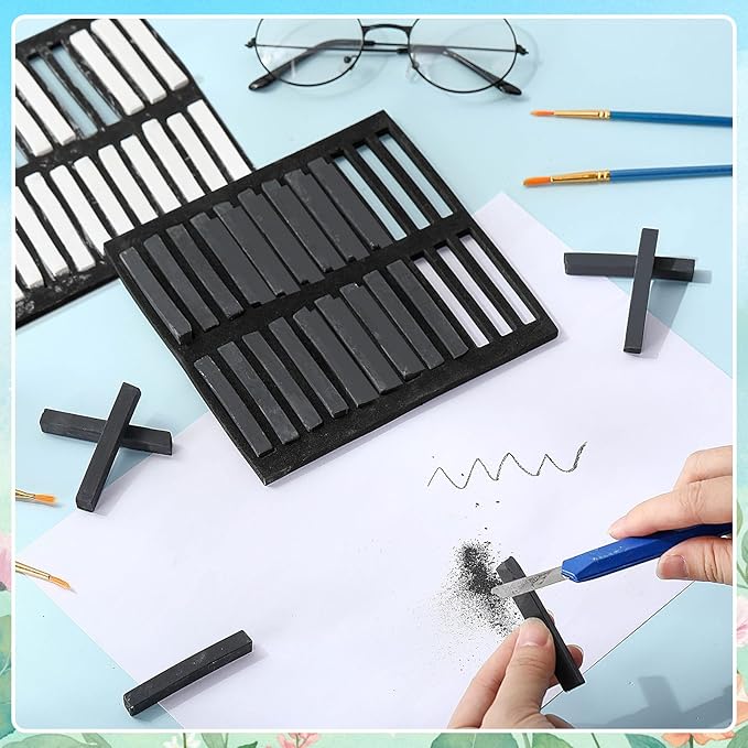 48 Pcs Soft Chalk Pastels Set Soft Pastel for Artists Square Sketch Chalk Non-toxic Artist Pastel Sticks for Professional Artists Students and Art Lovers (Black, White,60×8×8mm)