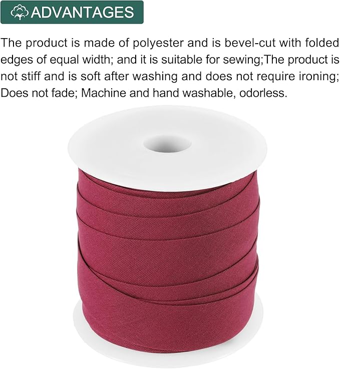 MECCANIXITY 3/4 Inch Single Fold Bias Tape Cotton Continuous Bulk Bias Tape for Sewing, Seaming Quilting Hemming Binding Crafts (Wine Red 25 Yards)
