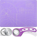 Rotary Fabric Cutter and Mat Set, Audab Self Healing Sewing Mats Shirt Cutter 45mm Rotary Cutting Wheel with Fabric Tool Blades for Cloth Crafts Quilting Scrapbooking Hobby (A4 9" x 12" Purple)