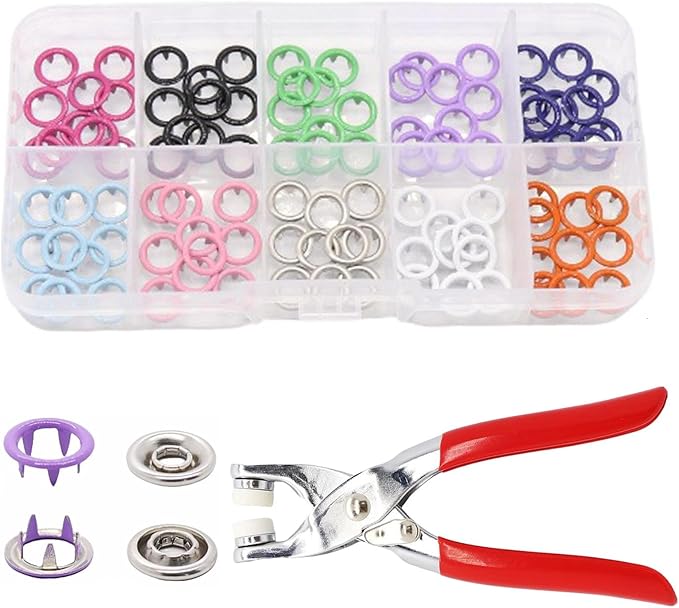 Sewing Kit with 100PCS Metal Buttons – Manual Pliers Tool Included,Manual Pressure Five Claw Buckle Pliers for Sewing with Fastener Tool for DIY Crafts,S Ewing,Clothes (Type A)