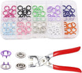 Sewing Kit with 100PCS Metal Buttons – Manual Pliers Tool Included,Manual Pressure Five Claw Buckle Pliers for Sewing with Fastener Tool for DIY Crafts,S Ewing,Clothes (Type A)