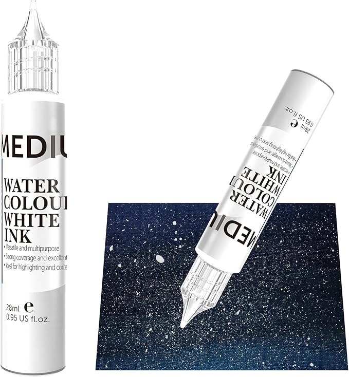 PHOENIX White Ink Pen for Watercolor - 28ml / 0.95 fl oz. White Gouache - Water Color Medium for Drawing, Calligraphy, Highlights & Illustration Watercolors Painting Supply