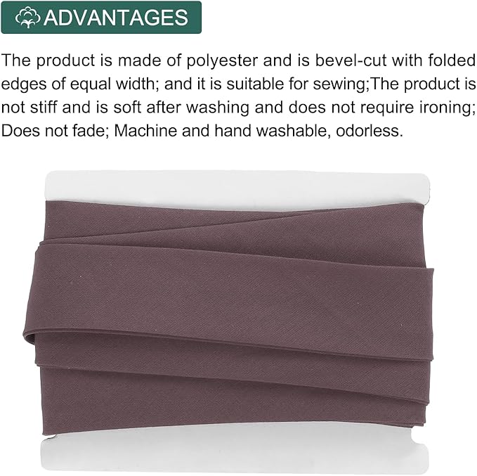 MECCANIXITY 1 Inch Double Fold Bias Tape Continuous Bulk Cotton Bias Tape for Sewing Seaming Quilting Hemming Binding Crafts (Brown 6 Yards)