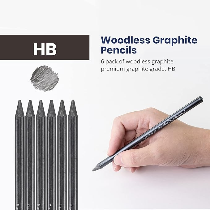 Pacific Arc Woodless Graphite Pencil 6 Pack Set, HB, for Sketching, Drawing, Coloring and Art