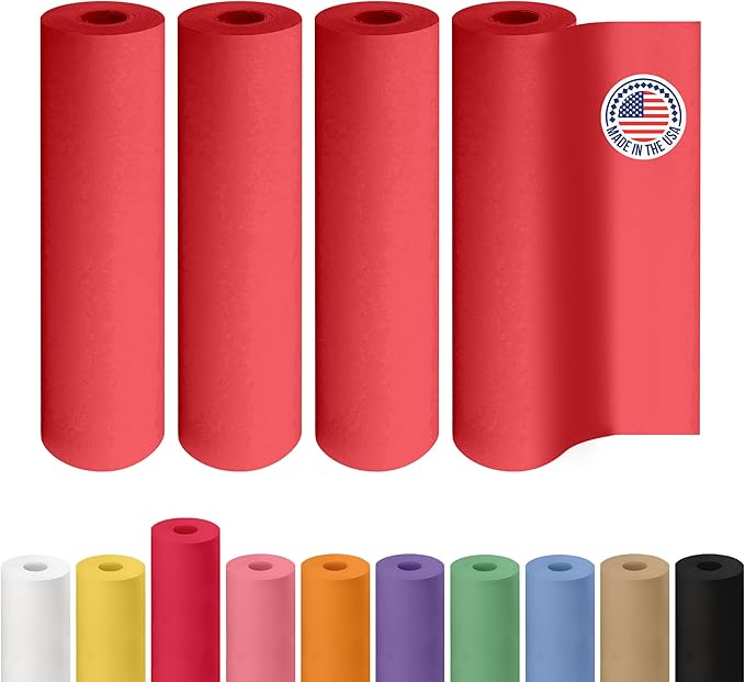 12" x 1200" (100 ft) Red Kraft Paper Roll, Pack of 4 - USA-Made Quality Craft Paper for Gift Wrapping, Kids Arts & Crafts, School Projects - Natural Material 50lb Thickness by IDL Packaging