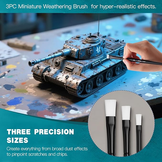 Weathering Paint Brushes-Golden Maple 3pcs Flat Paint Brushes Set for Weathering Effects, Textures, Washing and Dry Brushing on Miniature Painting