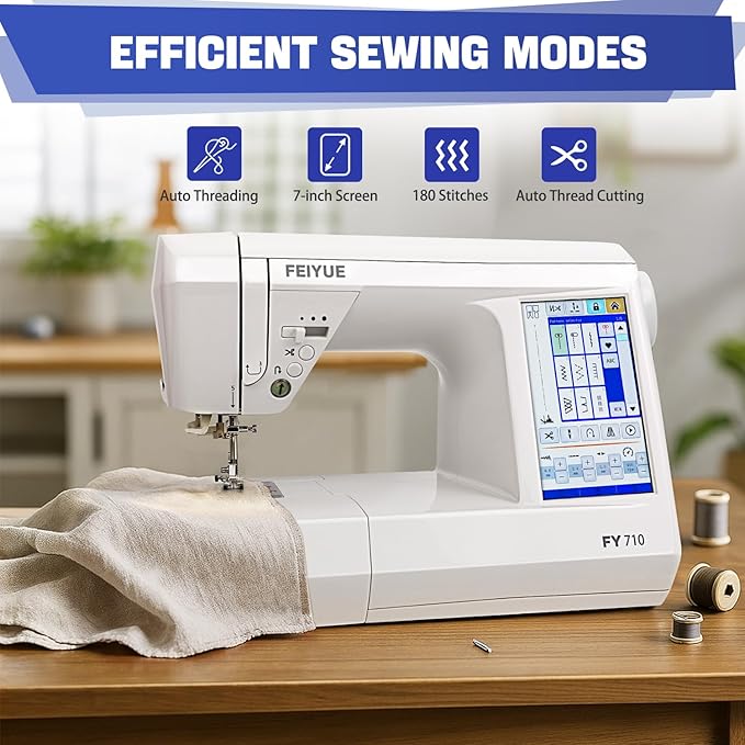 FEIYUE FY710 Computerized Sewing Machine – 180 Stitch Patterns, Stitch Memory, LCD Display, Adjustable Speed, Automatic Thread Cutter, Presser Foot Set, for Advanced Sewing, Quilting & Monogramming