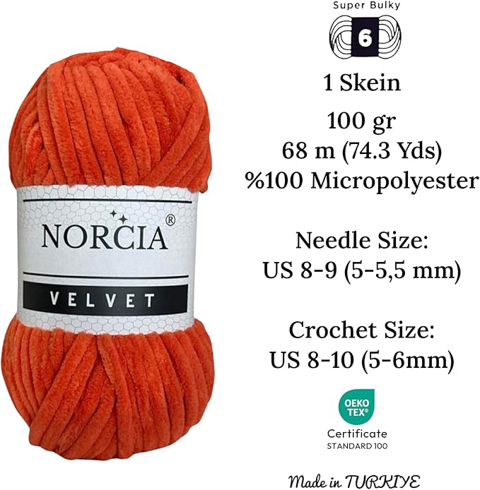 Soft Velvet Yarn Chenille Yarn for Crocheting Super Bulky 100g (74.3 yds) Baby Blanket Yarn for Knitting Amigurumi Yarn for Crochet Weaving Craft (Orange, 1 Skein)