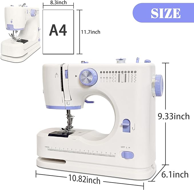 Beginner-Friendly Mini Sewing Machine with 12 Built-in Stitches, Sewing Machine with Foot Pedal, Portable, High-Low Speeds, Perfect for Sewing Enthusiasts