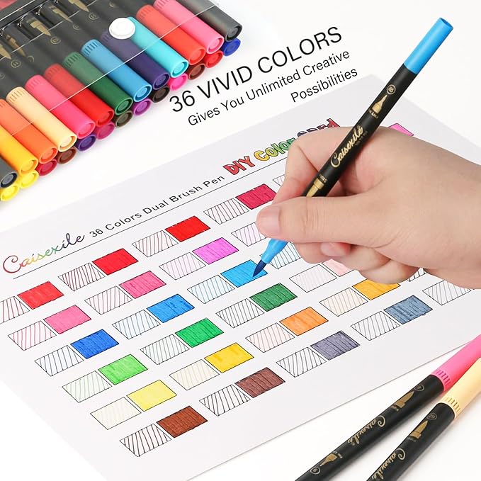 36 Colors Duo Tip Pens Art Markers Set, 72 Nibs Fine and Brush Tip for Adult Coloring Books Journaling Note Taking Lettering Calligraphy Drawing Pens Supplies