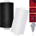 All Purpose Sewing Thread-2 Spools of Hand Polyester Sewing Thread with 3needles 1 Needle Threader for Sewing Machine for Hand and Machine Sewing(White and Black, 2 spools)