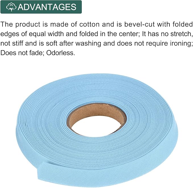 MECCANIXITY 1/2 Inch Double Fold Bias Tape Polyester Continuous Bulk Bias Tape for Sewing,Seaming Quilting Hemming Binding Crafts (Light Blue 10 Yards)
