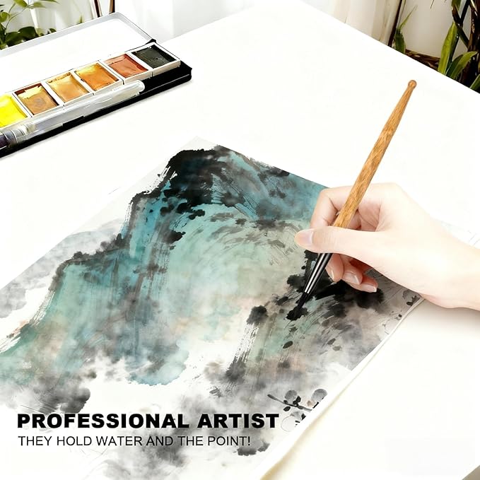 Round Watercolor Brush Size 6 - All-Purpose Squirrel Hair Brush for Watercolor, Acrylic, Ink, Gouache - Hand-Carved & Balanced Handle for Detailed & Washes