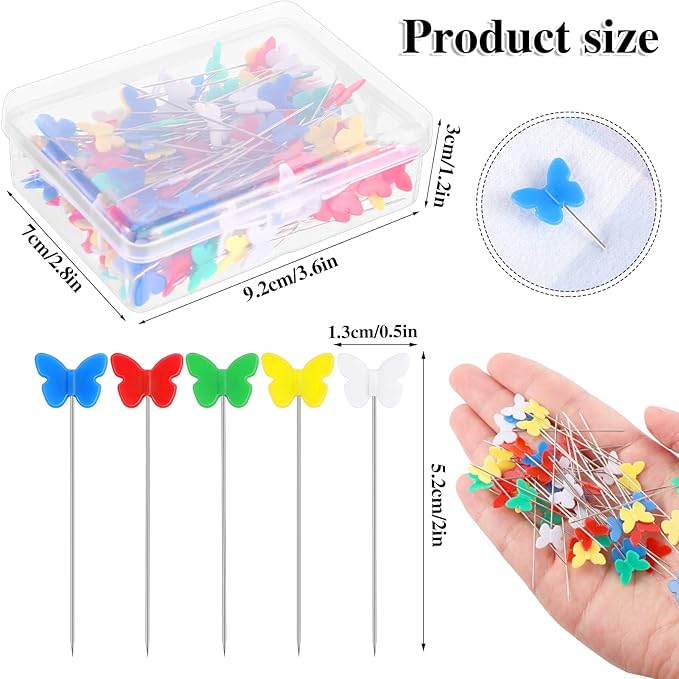200 Pcs Flat Head Straight Pins, Sewing Pins Quilting Pins for Sewing DIY Projects Dressmaker Jewelry Decoration (Butterfly)