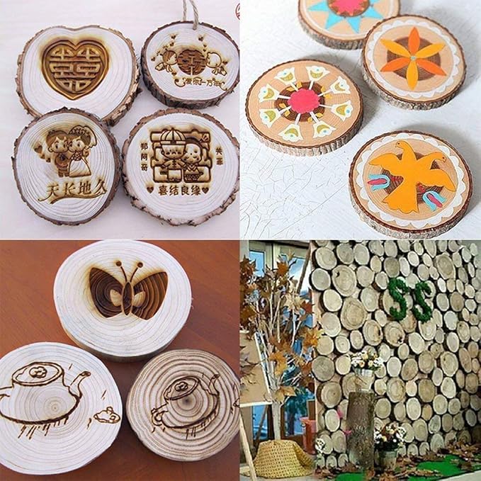 Unfinished Natural Wood Slices with Bark 20 Pcs 3.5-4 inch Craft Wood kit Circles Crafts Christmas Ornaments Rustic Wedding Decoration DIY Crafts for Crafts
