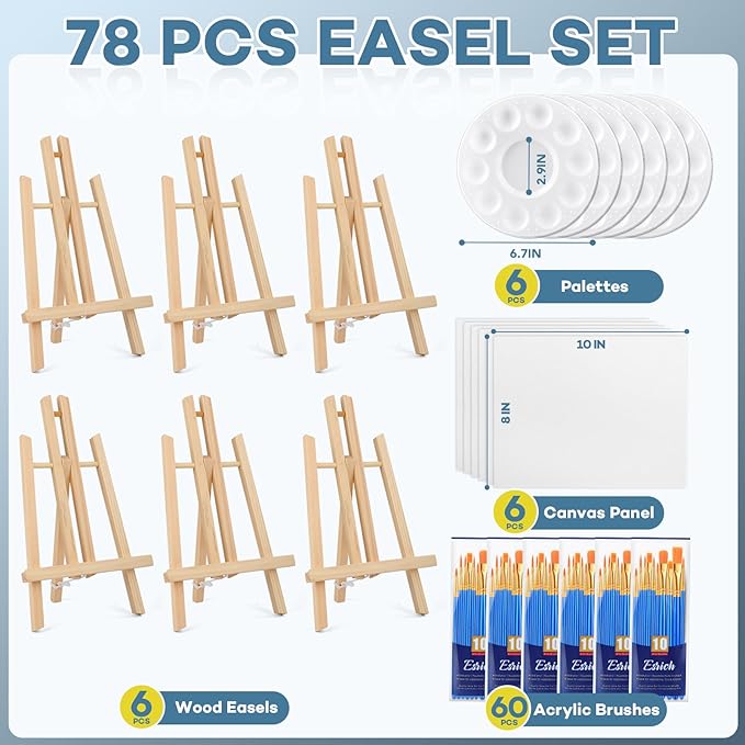 ESRICH 78PCS Canvas with Easel Set,Professional Paint Party Kits for Adults with 11.8“ Easels,Paint Night Kit for Adults,Painting Supplies Kit for Artists and Beginners to Painting Party