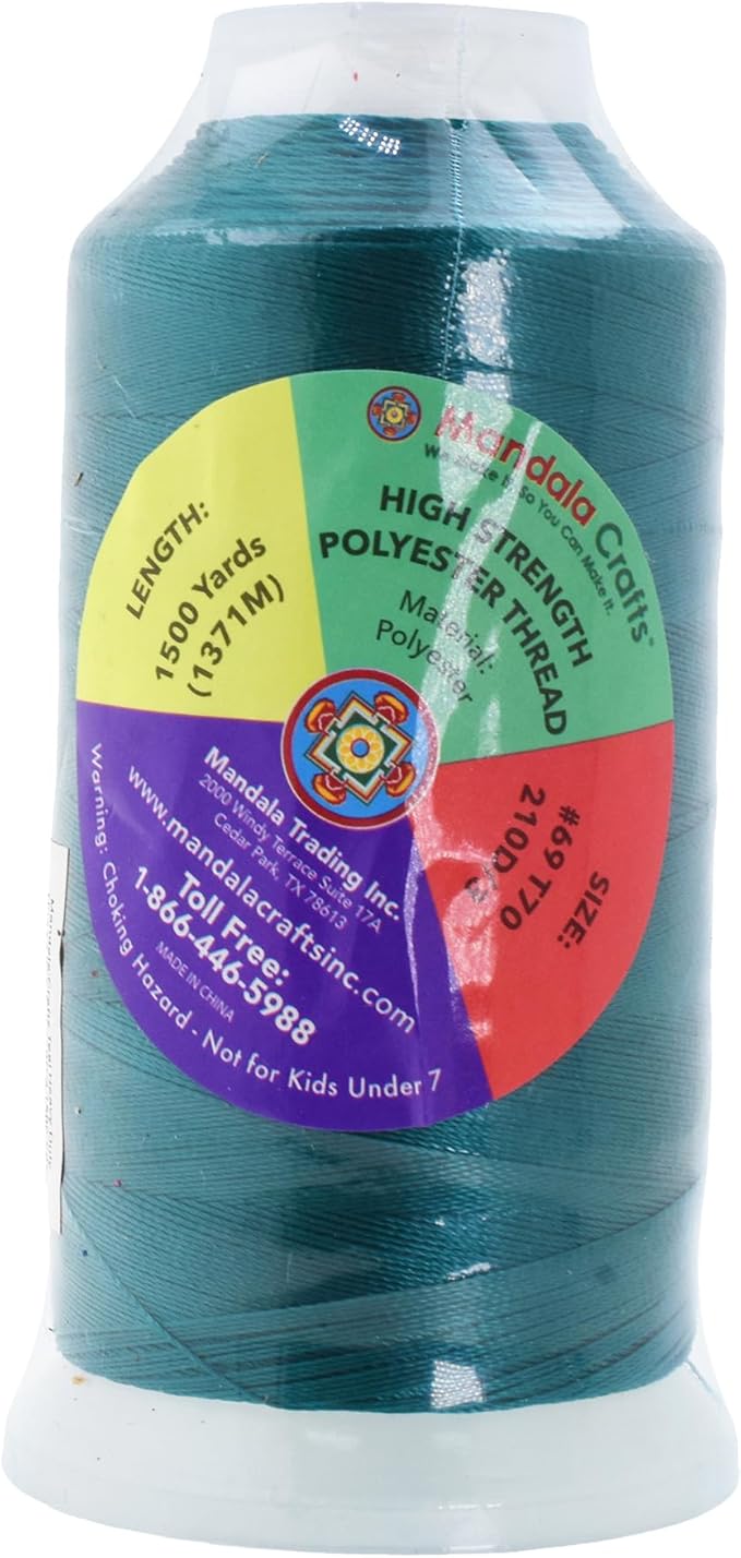 Mandala Crafts Teal Heavy Duty Thread - 1500 Yds Tex 70 Bonded Polyester Threads for Sewing Drapery, Jeans, Leather, Hair, Outdoor Marine Upholstery