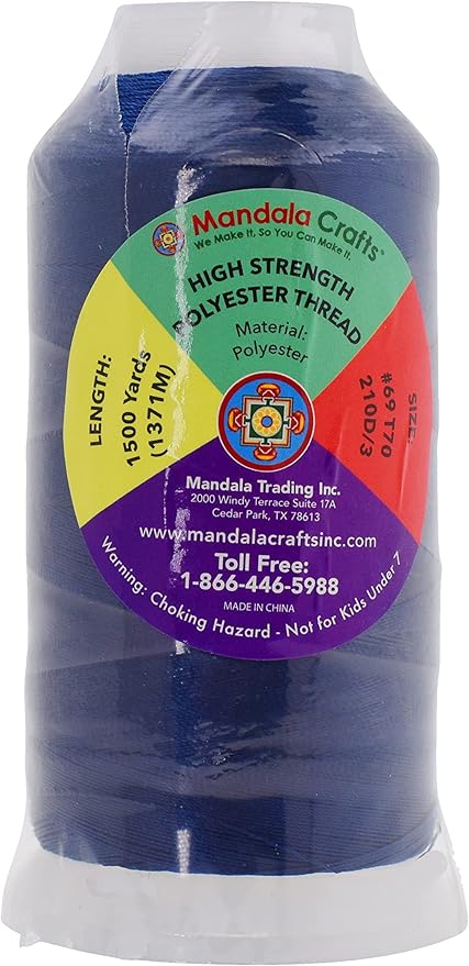Mandala Crafts Navy Blue Heavy Duty Thread - 1500 Yds Tex 70 Bonded Polyester Threads for Sewing Drapery, Jeans, Leather, Hair, Outdoor Marine Upholstery