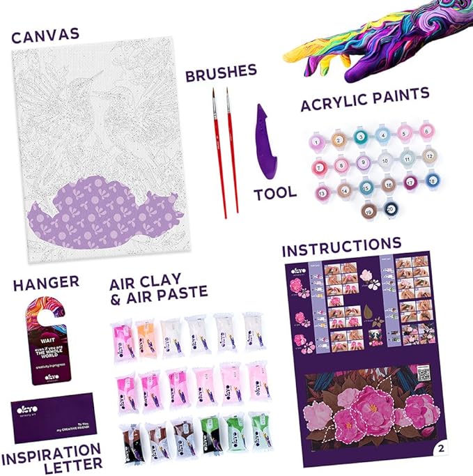 OKTO Art Kit Hummingbirds in Love | Arts & Crafts DIY Painting with Modeling Claу | Claу Kit for Painting | Painting Kits for Adults for Home Decoration Claу for Adults