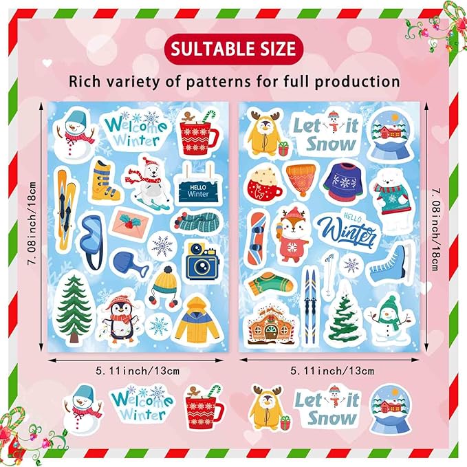 564 PCS Winter Stickers for Kids, Hello Winter Theme Stickers with Christmas Tree Snowman Snowflake Penguin, Winter Holiday Stickers for Gifts Christmas Party Favors