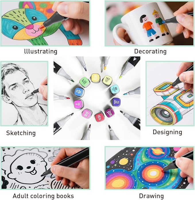 Alcohol Markers Set, 120 colors Alcohol Based Dual Tip, Broad and Fine Tip for Adult Coloring Books, Drawing, Sketching