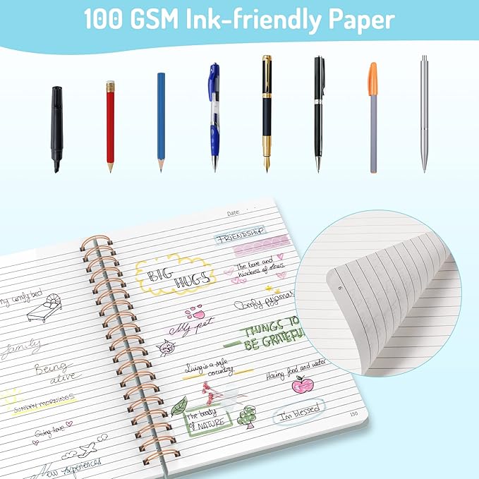 Forvencer A4 Lined Spiral Journal Notebook with 300 Numbered Pages,11" X 8.5" Thick Journals for Writing with 100GSM Paper, Hardcover Notebooks with Contents for Work, School, Grey